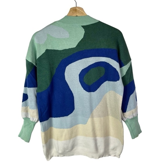 Boutique Blue & Green Swirl Print Crewneck Sweater M - Picture 3 of 4